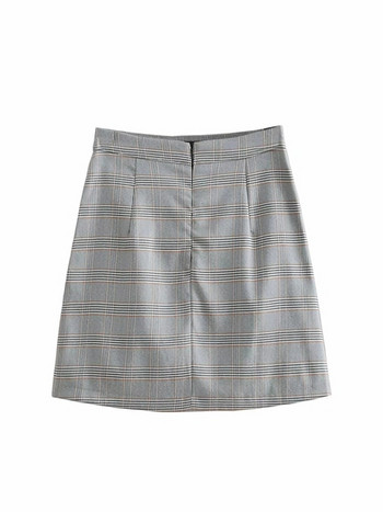 Fusta dama in carouri cu talie inalta de culoare gri