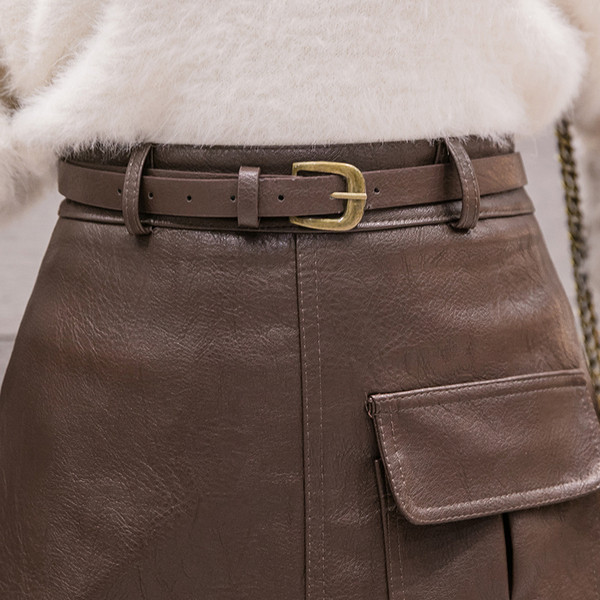 Fusta de dama moderna in negru si maro cu buzunar