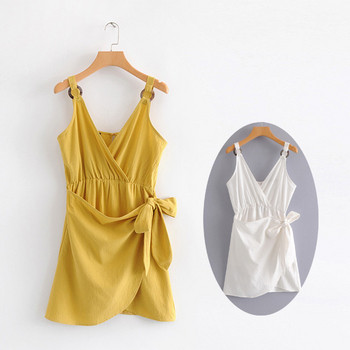 Rochie moderna de dama in galben si alb