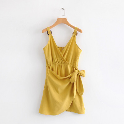 Rochie moderna de dama in galben si alb