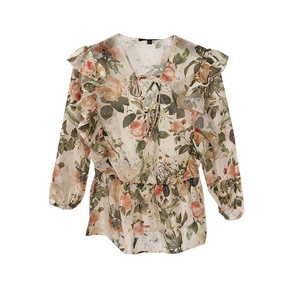 Virágmintás női sifon blúz