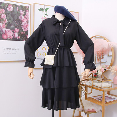 Jelenlegi női ruha nyakkendővel és hosszú ujjú - több színben