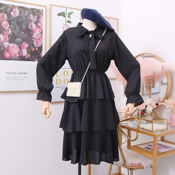 Jelenlegi női ruha nyakkendővel és hosszú ujjú - több színben