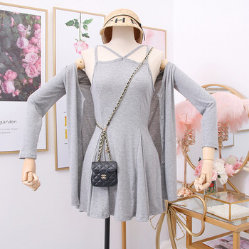 Rochie de dama croita + vesta in gri, verde si negru