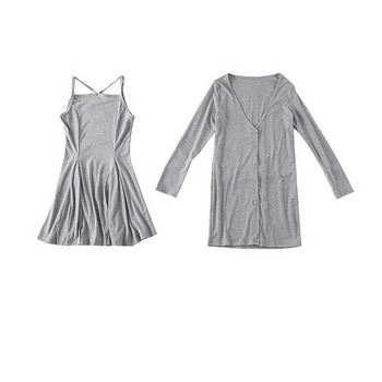 Rochie de dama croita + vesta in gri, verde si negru