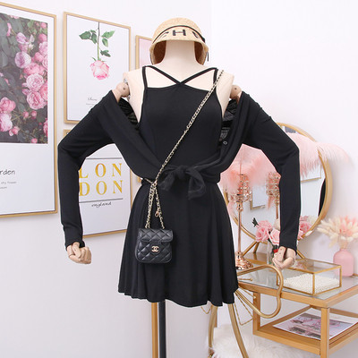 Rochie de dama croita + vesta in gri, verde si negru