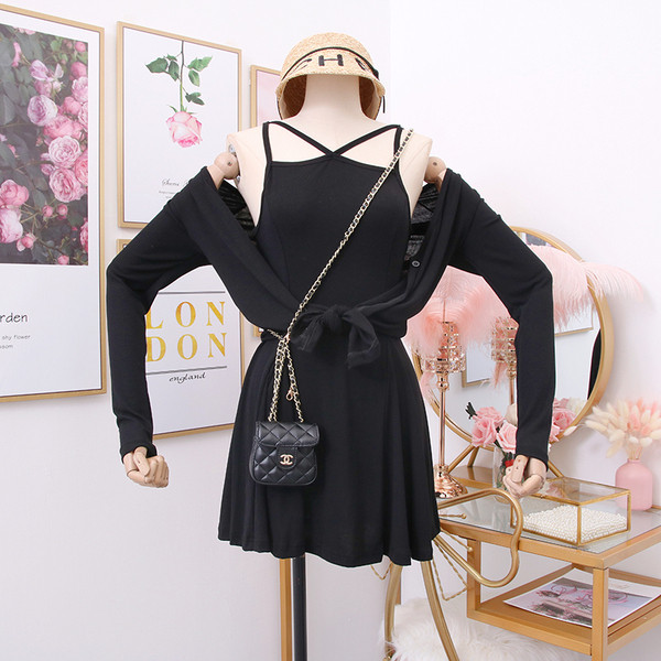 Rochie de dama croita + vesta in gri, verde si negru