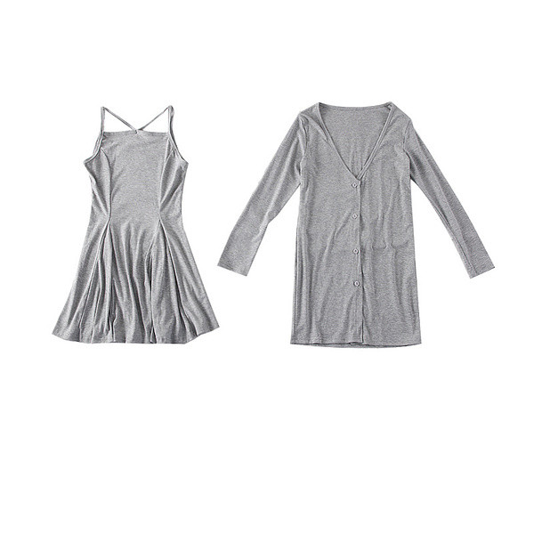 Rochie de dama croita + vesta in gri, verde si negru