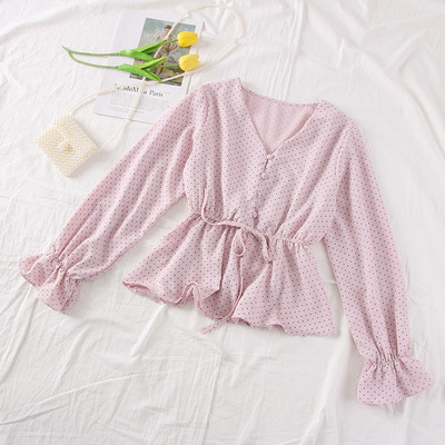 Naprakész női blúz V-nyakú pöttyökkel több színben