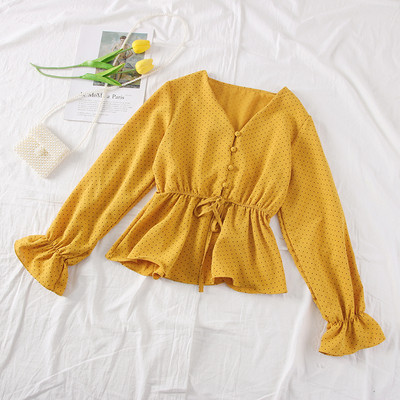 Naprakész női blúz V-nyakú pöttyökkel több színben