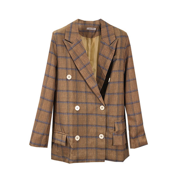 Barna kockás hosszú kabát