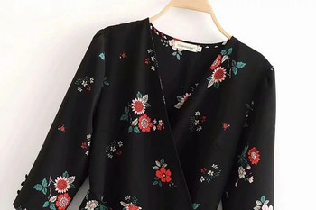 Rochie de dama cu maneci lungi si model floral