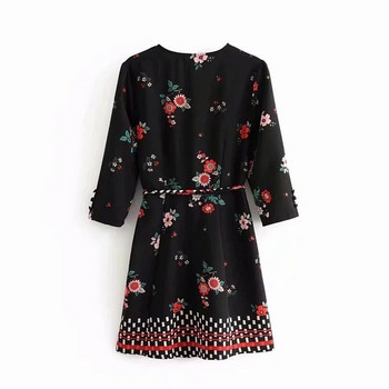 Rochie de dama cu maneci lungi si model floral