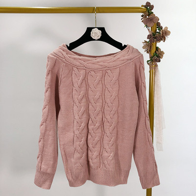 Pulover gros de dama cu decolteu oval in trei culori