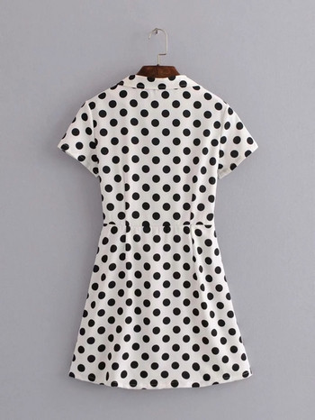 Rochie de dama cu buline alb cu maneci scurte