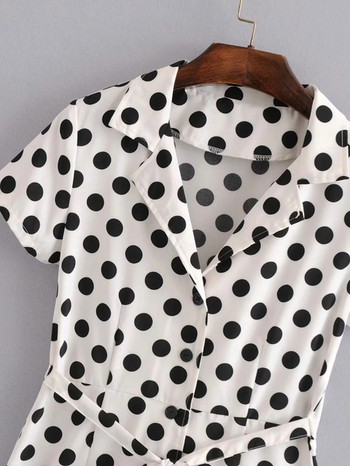 Rochie de dama cu buline alb cu maneci scurte