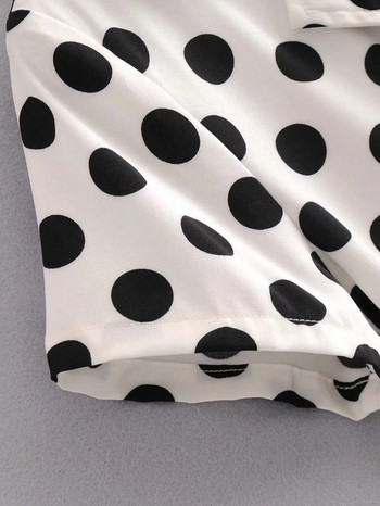 Rochie de dama cu buline alb cu maneci scurte