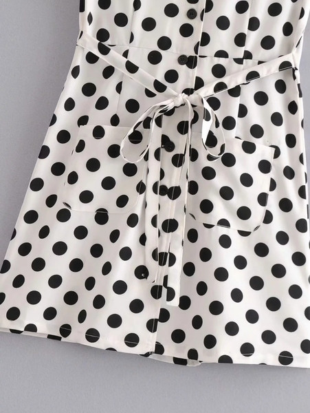 Rochie de dama cu buline alb cu maneci scurte