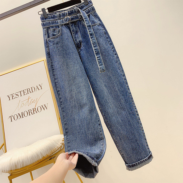 Blugi de dama cu curea in albastru