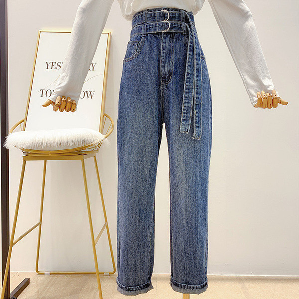 Blugi de dama cu curea in albastru