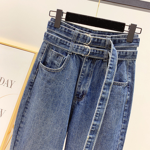 Blugi de dama cu curea in albastru