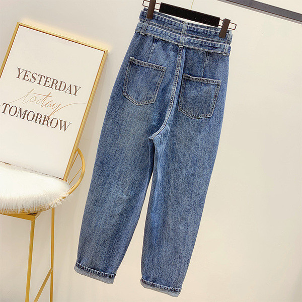 Blugi de dama cu curea in albastru