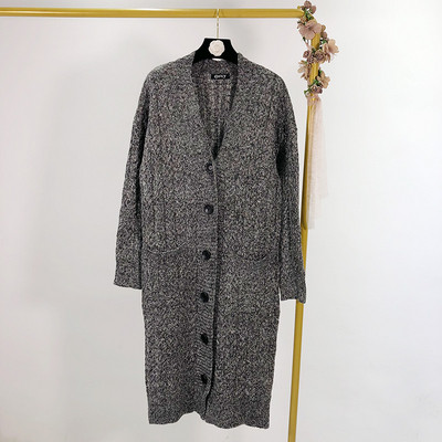 Cardigan lung cu nasturi, buzunare și decolteu adânc