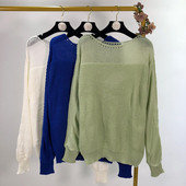 Pulover lung cu decolteu oval in trei culori