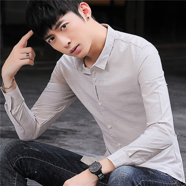 Cămașă modernă pentru bărbați cu mâneci lungi și nasturi în trei culori