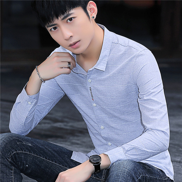 Cămașă modernă pentru bărbați cu mâneci lungi și nasturi în trei culori