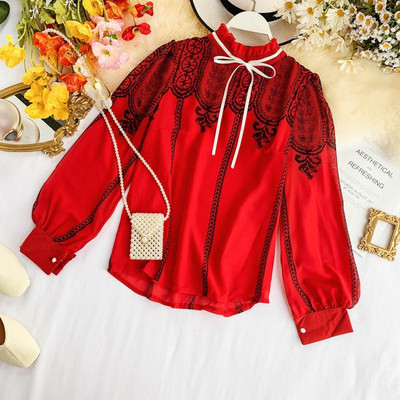 Elegáns női ing O-nyakkal és csipkével több színben