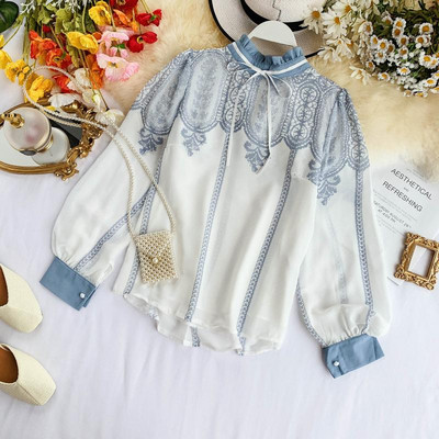 Elegáns női ing O-nyakkal és csipkével több színben