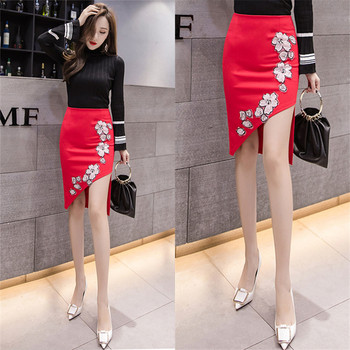 Fusta dama model nou in rosu si negru - model asimetric