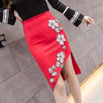 Fusta dama model nou in rosu si negru - model asimetric