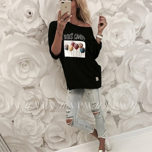 Női blúz színes, fekete és szürke rátéttel