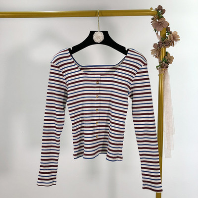 Rövid csíkos blúz gombokkal - három színben