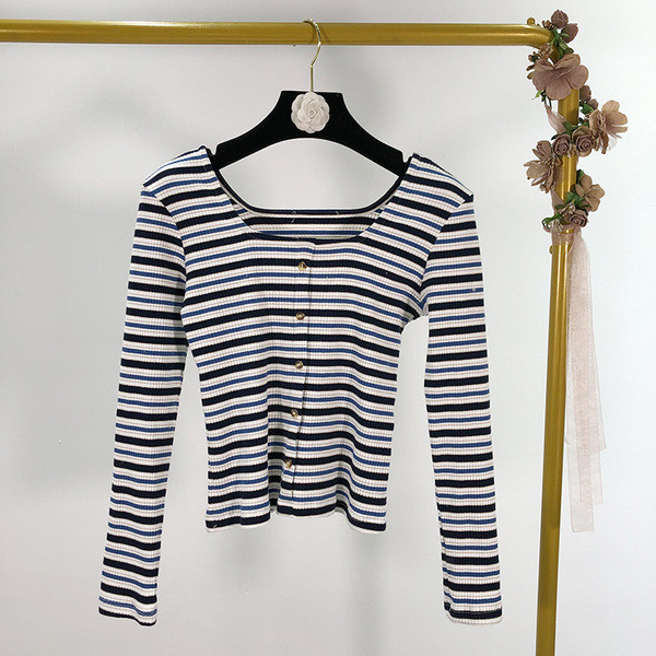 Rövid csíkos blúz gombokkal - három színben