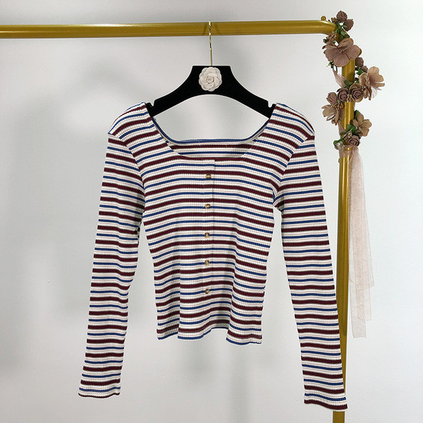 Rövid csíkos blúz gombokkal - három színben