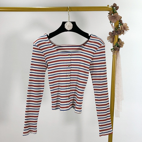 Rövid csíkos blúz gombokkal - három színben