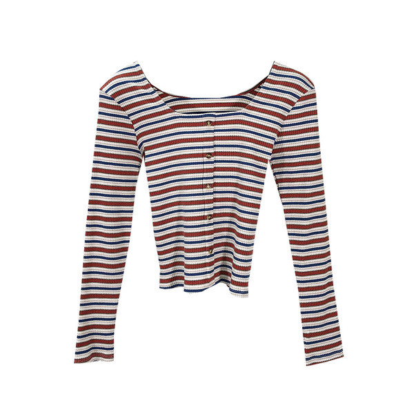 Rövid csíkos blúz gombokkal - három színben