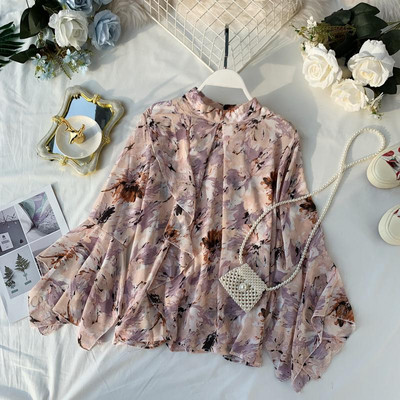 Modern női ing virágmintás, lótusz ujjú