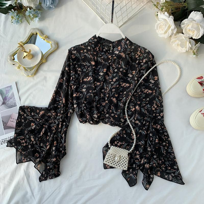 Modern női ing virágmintás, lótusz ujjú