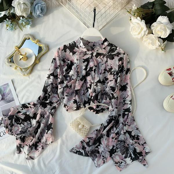 Modern női ing virágmintás, lótusz ujjú