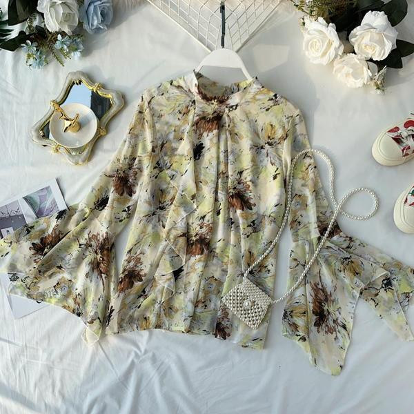 Modern női ing virágmintás, lótusz ujjú