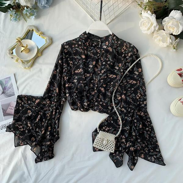 Modern női ing virágmintás, lótusz ujjú