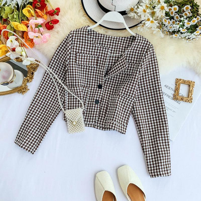 Geaca dama in carouri cu decolteu O in mai multe culori