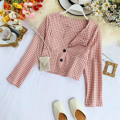 Geaca dama in carouri cu decolteu O in mai multe culori