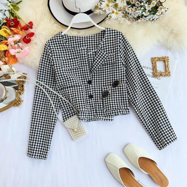 Geaca dama in carouri cu decolteu O in mai multe culori