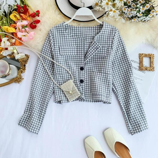 Geaca dama in carouri cu decolteu O in mai multe culori