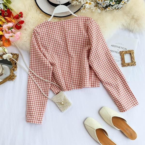 Geaca dama in carouri cu decolteu O in mai multe culori